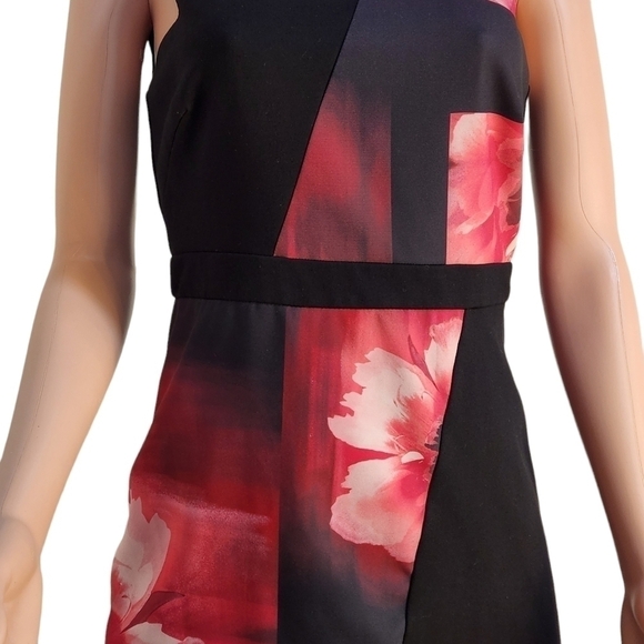 ELLEN Tracy Black Colorblock Pink Multi-Color Floral Sheath Dress Size: 4 - Picture 3 of 11